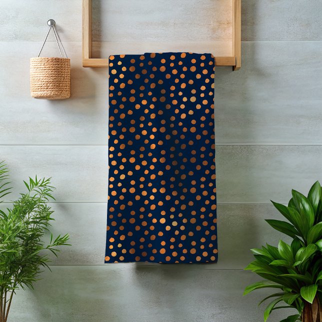 Navy Copper Metallic Polka Dots Spots Bath Towel Set (Creator Uploaded)