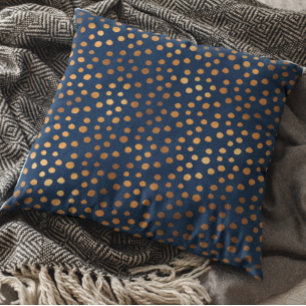Navy Copper Metallic Polka Dots Spots Cushion