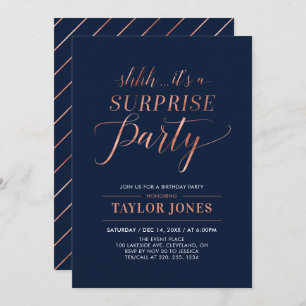 Navy & Copper Modern Surprise Birthday Party Invitation