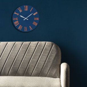 Navy Copper Rose Gold Minimal Metallic Urban Large Clock