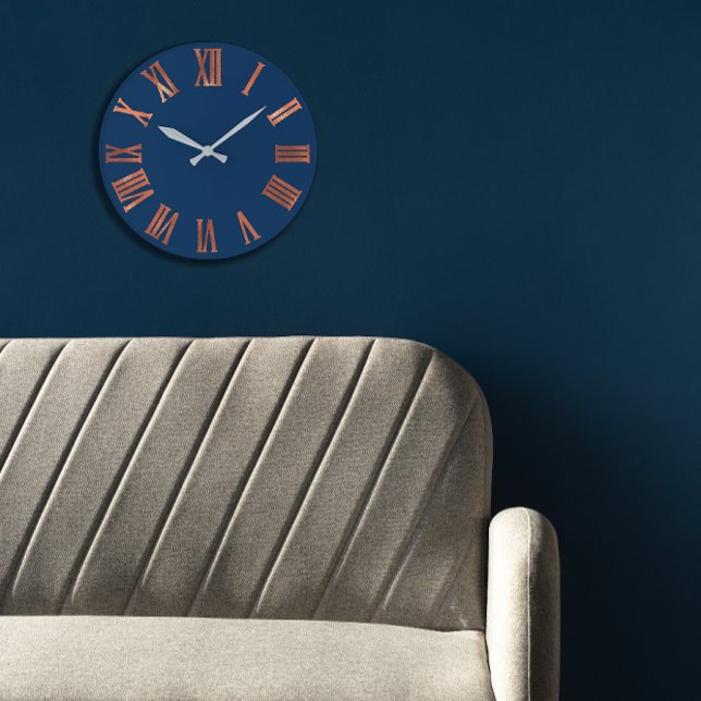Navy Copper Rose Gold Minimal Metallic Urban Large Clock (Navy Copper Rose Gold Minimal Metallic Urban Large Large Clock)