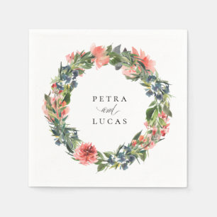 Navy Coral Botanical Personalised Paper Napkins