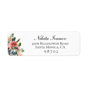 Navy Coral Botanical Return Address Label
