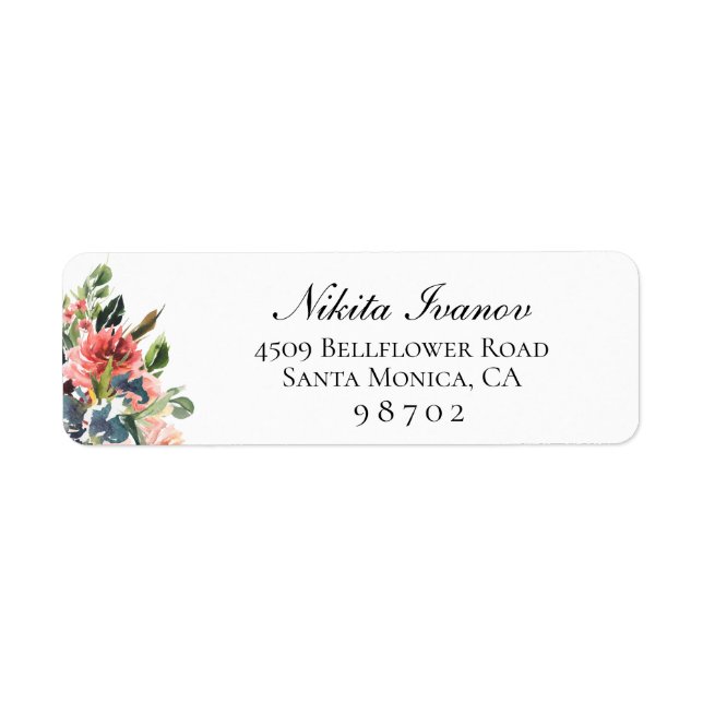 Navy Coral Botanical Return Address Label (Front)