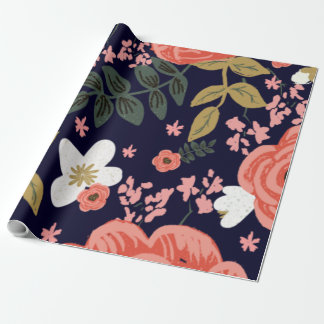 Navy coral floral wrapping paper
