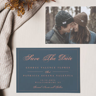 Navy Coral Peach Modern Elegant Photo Save The Date