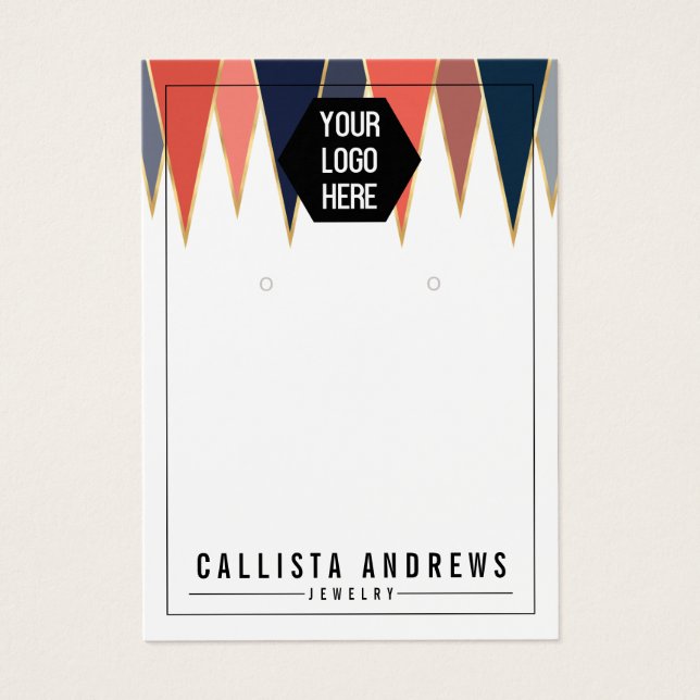 Navy Coral Triangles Geo Logo Earring Display Card (Front)