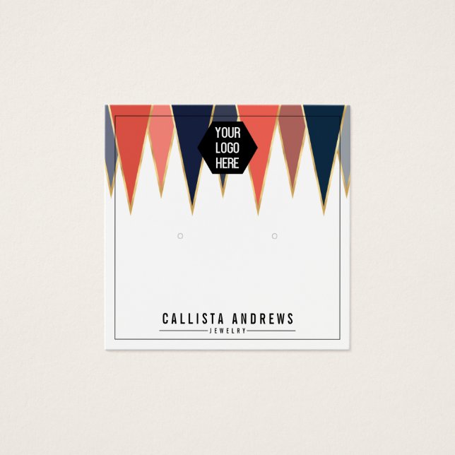 Navy Coral Triangles Geo Logo Earring Display Card (Front)