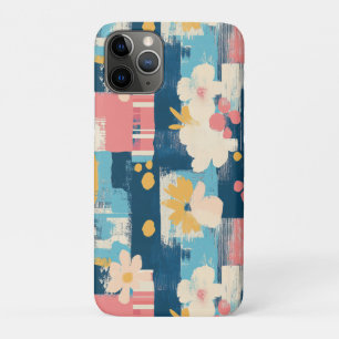 Navy Coral Turquoise Colour Block Floral iPhone 11 Pro Case