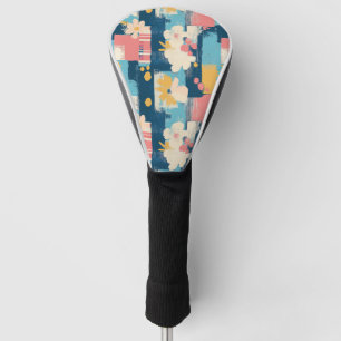 Navy Coral Turquoise Colour Block Floral Golf Head Cover