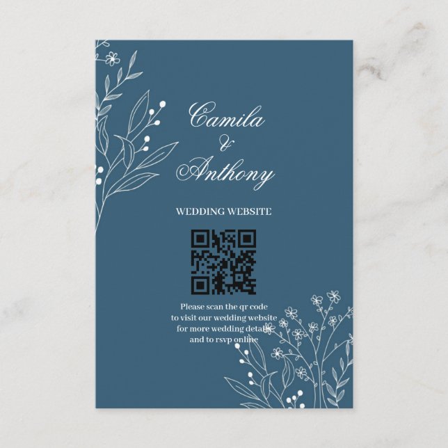 Navy Corner Floral Boho Wedding Enclosure Card (Front)