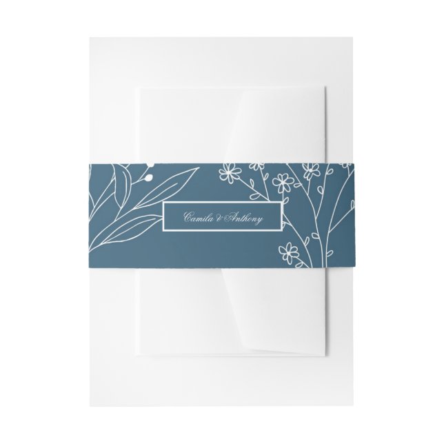 Navy Corner Floral Boho Wedding Invitation Belly Band (Front Example)