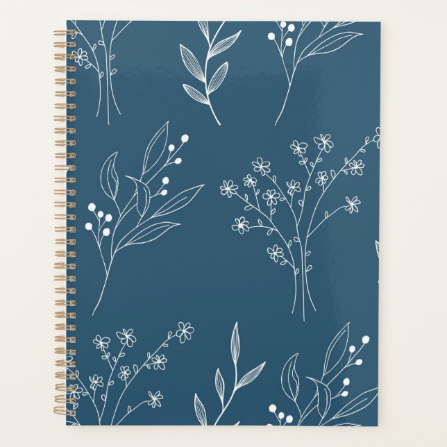 Navy Corner Floral Boho Wedding Planner (Front)