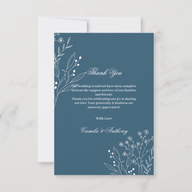 Navy Corner Floral Boho Wedding Thank You Card (Front)