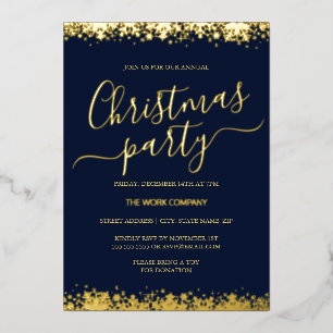 Navy Corporate Christmas Party Gold Snowflake