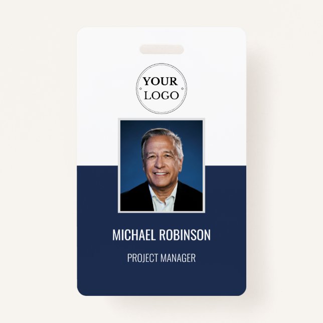 Navy Corporate Logo Employee Photo ID Security ID Badge (Front)
