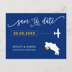 Navy Costa Rica Wedding Save the Date Map Postcard