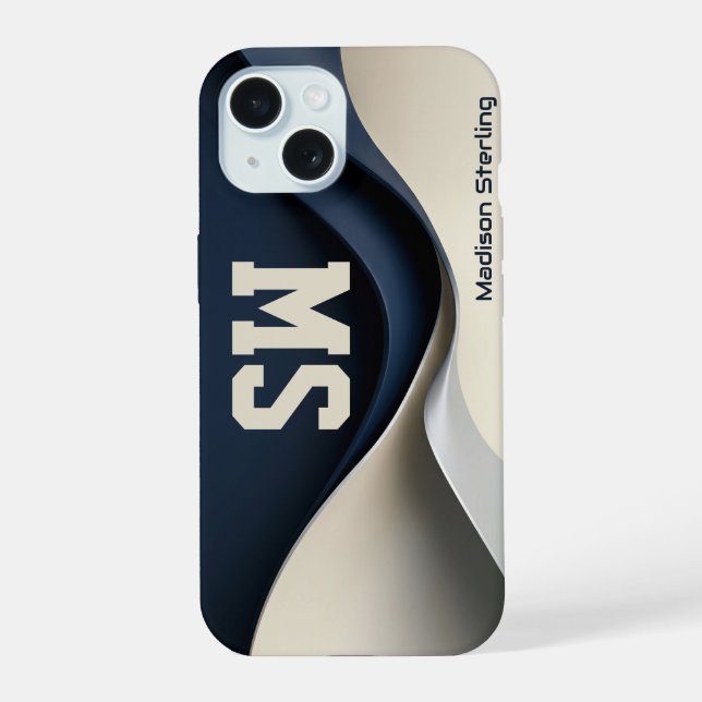 Navy & Cream Abstract Wave Phone Case (Back)