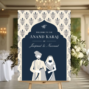 Navy Cream Anand Karaj Sikh Wedding Welcome Sign