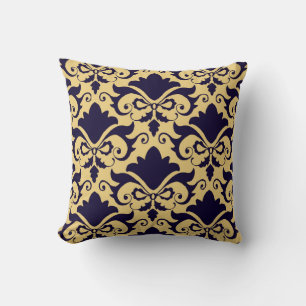 Navy Cream Damask Bows Reversible Cushion