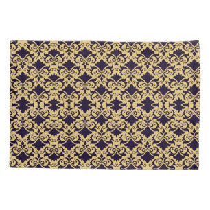 Navy Cream Damask Bows Reversible Pillowcase