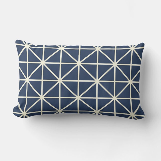 Navy & Cream Diamond Geometric Pattern Lumbar Cushion (Front)