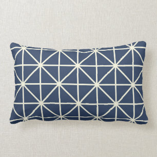 Navy & Cream Diamond Geometric Pattern Lumbar Cushion