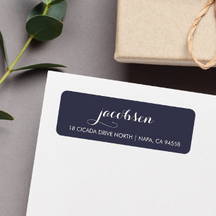 Navy & Cream Elegant Calligraphy Return Address Label