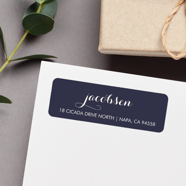 Navy & Cream Elegant Calligraphy Return Address Label (Creator Uploaded)