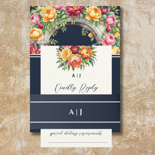 Navy Cream Monogram Wedding Invitation Belly Band