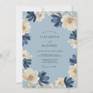 Navy Cream Petal Wedding Invitation