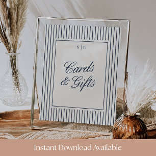 Navy & Cream Pinstripe Wedding Cards & Gifts Sign