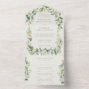Navy/Cream Snowberry+Eucalyptus Winter Wedding All In One Invitation