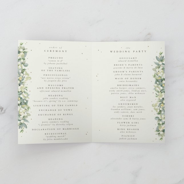 Navy/Cream Snowberry+Eucalyptus Winter Wedding Program (Inside)