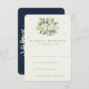 Navy/Cream Snowberry+Eucalyptus Winter Wedding RSVP Card