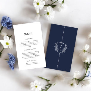 Navy crested minimal wedding Details Enclosure Card