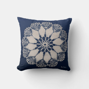 Navy Crochet Craft Cushion