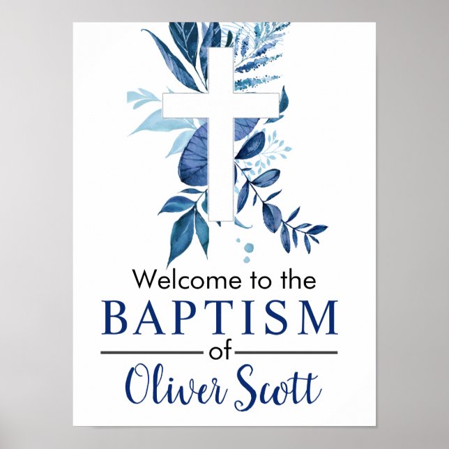 Navy Cross Rustic Boy Baptism Welcome Poster (Front)