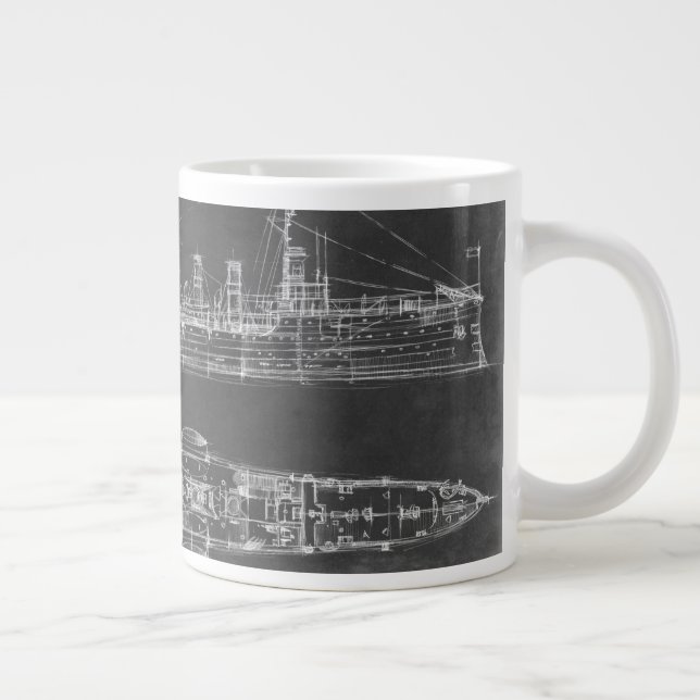 Navy Cruiser Blueprint Large Coffee Mug (Right)