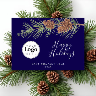 Navy Custom Logo Holiday Business Thank You Card