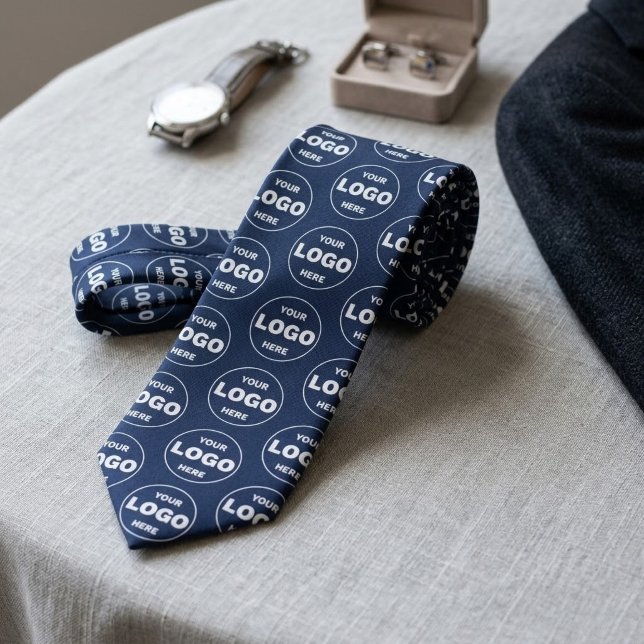 Navy Custom Logo Repeat Pattern Professional Tie (Navy Custom Logo Repeat Pattern Professional Neck Tie)