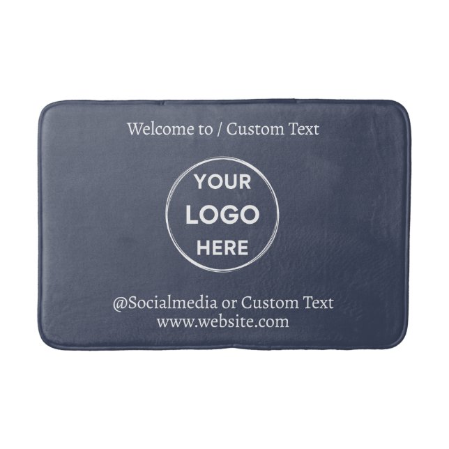 Navy Custom Logo Text Modern Minimalist Business Bath Mat (Front)