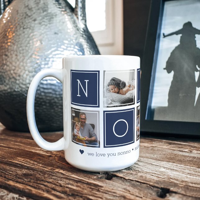 Navy | Custom Nonno 5 Photo Colorblock Collage Coffee Mug (Creator Uploaded)
