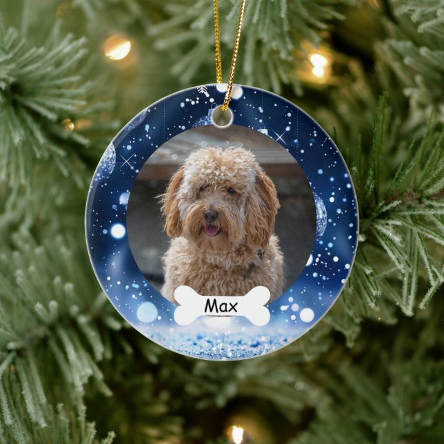Navy Custom Pet Puppy Dog Photo Ceramic Ornament (Tree)