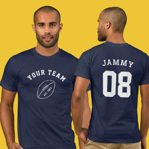 Navy Custom Team Name Football Jersey T-Shirt