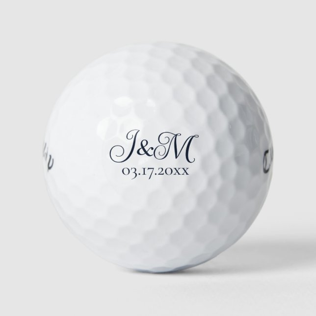 Navy Custom Wedding Favors Couple's Initials  Date Golf Balls (Front)