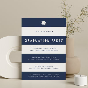 Navy   Cutout Stripe Graduation Party Invitation
