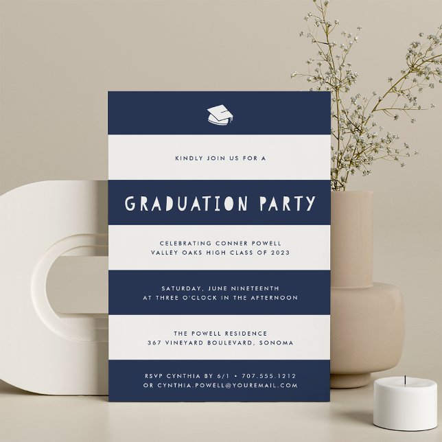Navy | Cutout Stripe Graduation Party Invitation (Creator Uploaded)