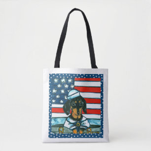 Navy Dachshund Tote Bag