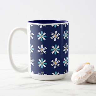 Navy Daisy Bliss Floral Pattern Two-Tone Coffee Mug